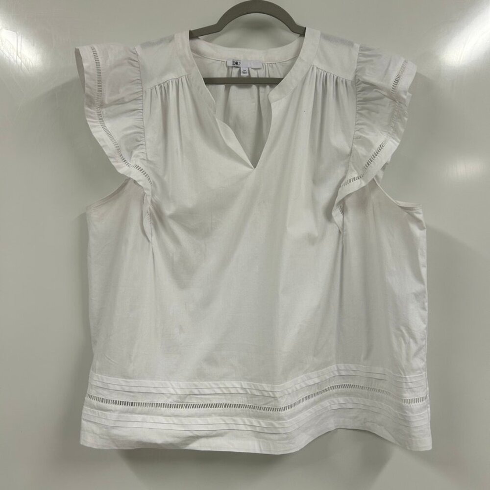 DR2 White Ruffle Sleeve V Neck Romantic Cottagecore Blouse Plus Size 2XL